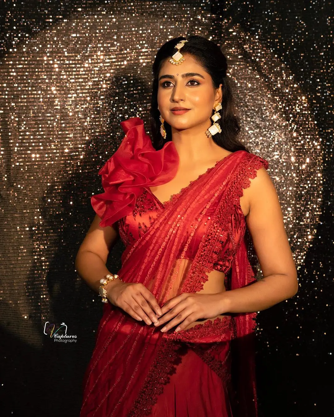 Varshini Sounderajan In Red Lehenga Voni Choli